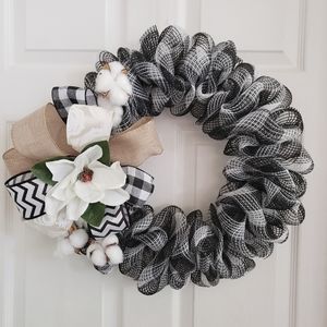 Buffalo plaid with magnolia and bow